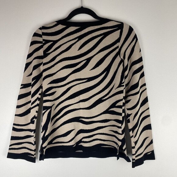 Ann Taylor Women's Zebra Print Sweater Size XS Animal Print Black Tan Pullover - Picture 4 of 7